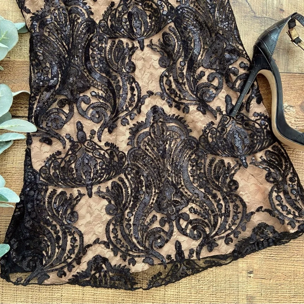 Dress Lace Free People ⭐️NWT Black Nude Lining, Sequins Sexy